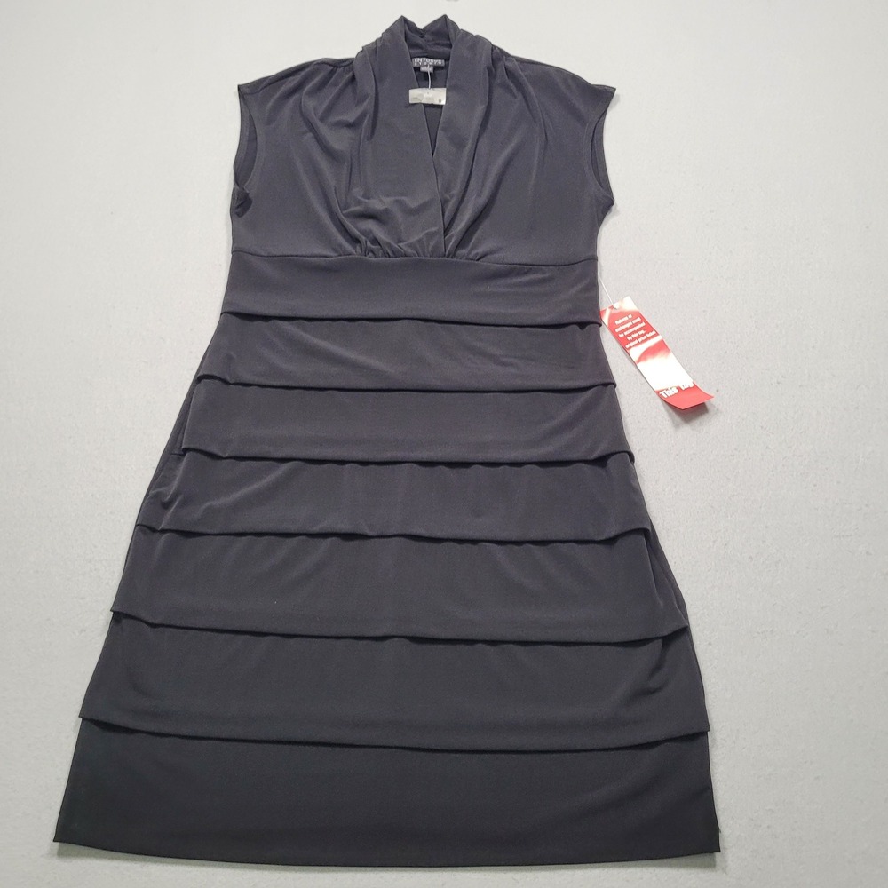 En Focus Studio Women 12 Black Sleeveless Tiered Layered Sheath Dress